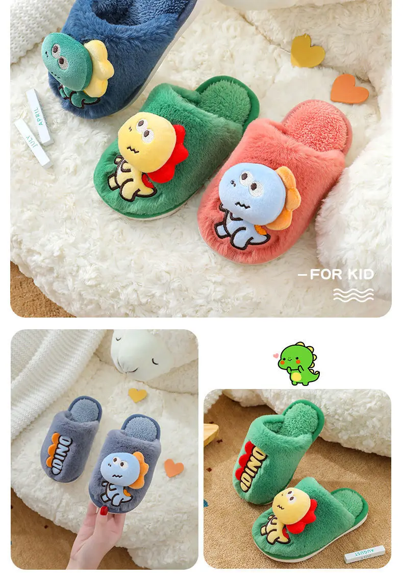 bata children's sandals New Cute Little Dinosaur Baby Slippers Winter Warm Kids Furry Cotton Slippers Boys Girls Soft Anti-Slip Home Slipper Comfort best leather shoes