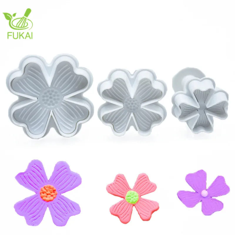3PCS Four Leaf Shape Cream Sugar Craft Chocolate Stamp Biscuit Mold Dough Flower Modelling Cutters Sets | Дом и сад