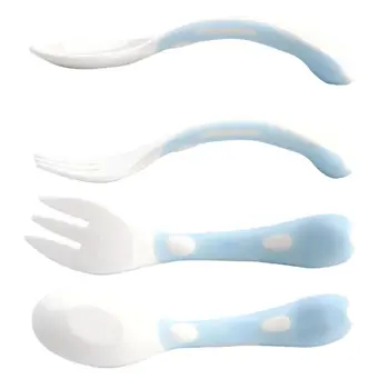 

Baby Feeding Spoon Fork Handle Easy Grip Elbow Training UtensilsToddler Feeder F3ME