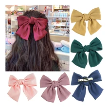 

Girls Big Hair Bows Ties Hair Clips Women Solid Color Butterfly Bow Hairpins Ladies Fashion Temperament Satin Bowknot Headwear