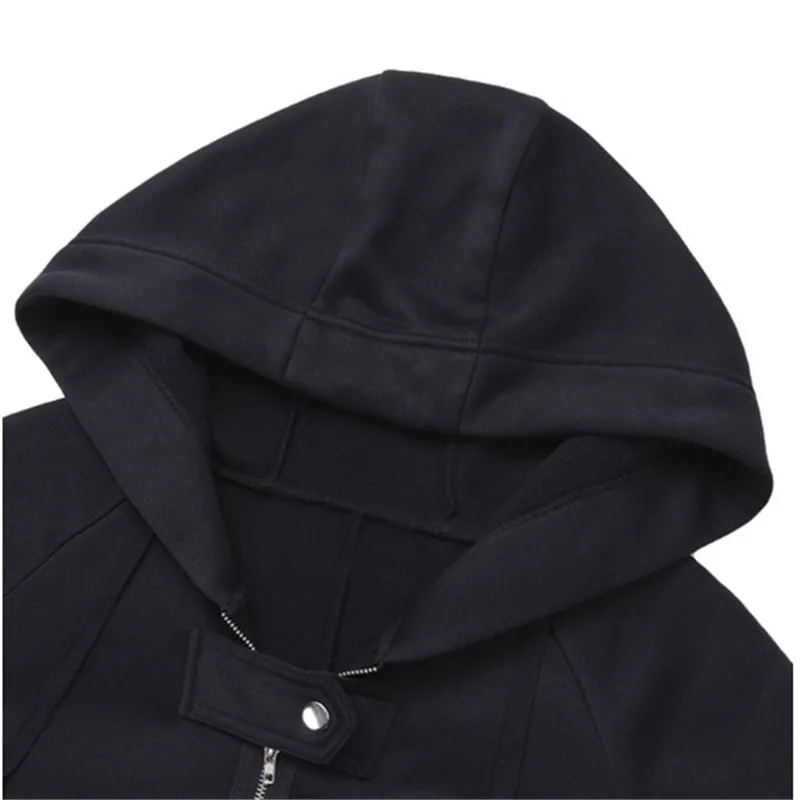 Autumn Hooded Long Sleeve Zip Sweatshirt Hoodies Coat Women Solid Long Jacket Irregular Hem Black Outwear Plus Size