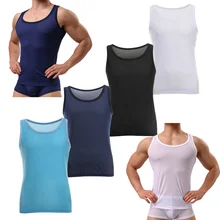 Сексуальные мужские майки сетчатые прозрачные дышащие мужские трусы повседневные Фитнес Бодибилдинг Твердые Топы Ночная одежда для геев