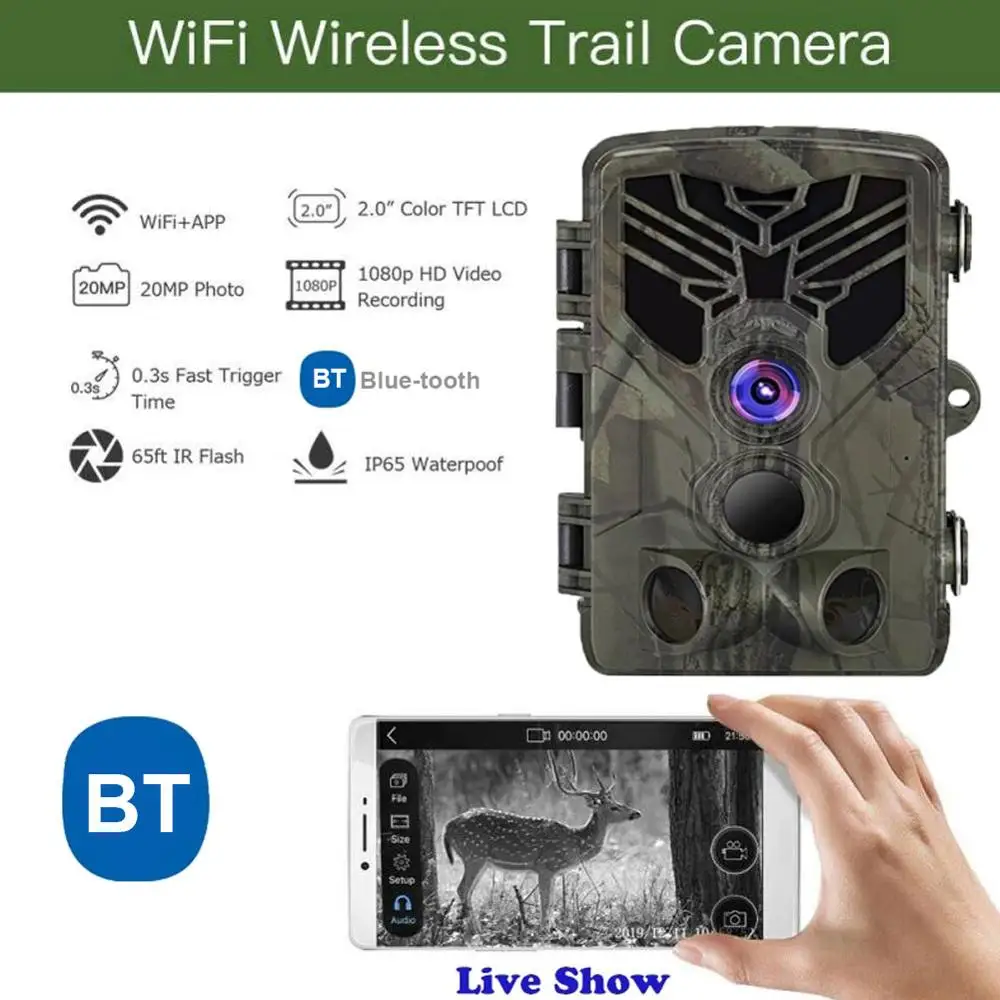 

Wifi830 Trail Game Camera Live Show Wild Trail Camera 20MP 1080P Night Vision Wifi APP Bluetooth Control Hunting Cameras