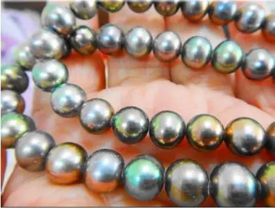 

8-9MM NATURAL TAHITIAN GENUINE BLACK MULTICOLO PERFECT AAA PEARL NECKLACE 925silver 18"