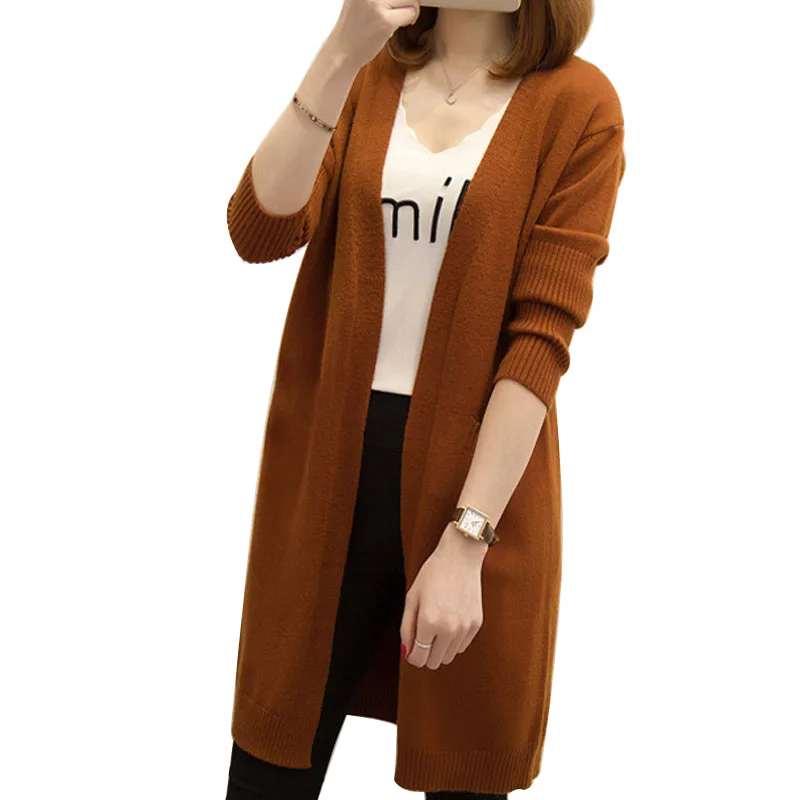 

NORMOV Autumn Winter Women Sweaters Solid Elastic Long Sleeve Knitted Polyester Cardigans Casual Loose Sweaters Plus Size