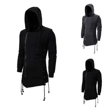 Толстовки мужские темные EU Размер M-XXL свитер на молнии с капюшоном Свободное пальто с боковым креплением скрещенный свитер с длинным рукавом черный