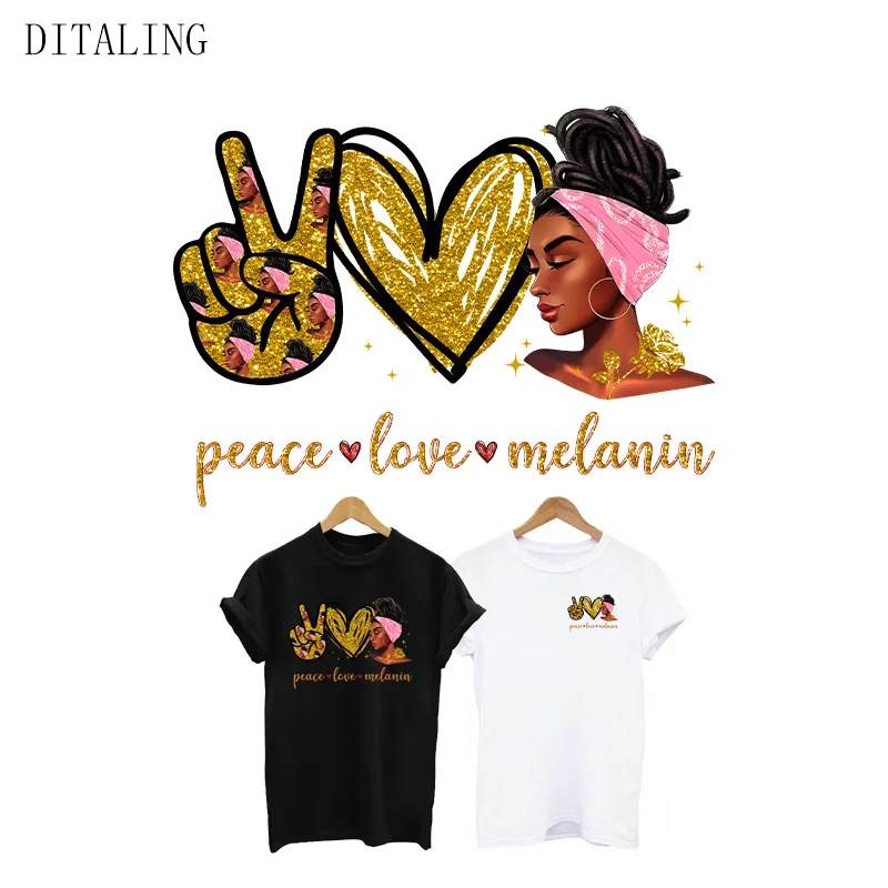 Африканская Женская Термотрансферная нашивка Peace Love Melanin Girl наклейка на одежду