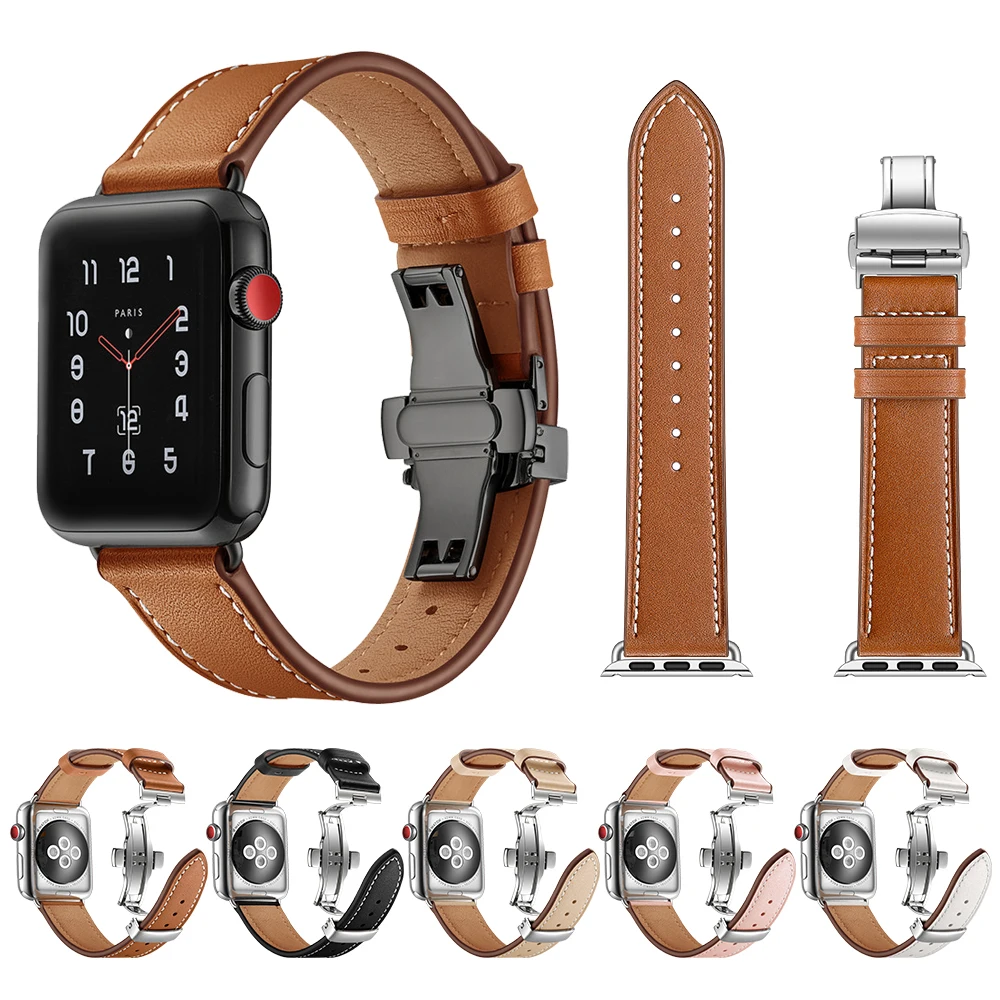 

Genuine leather strap for Apple watch series 4 5 band 44mm 40mm iwatch 3 2 1 42mm 38mm watchband bracelet accessories
