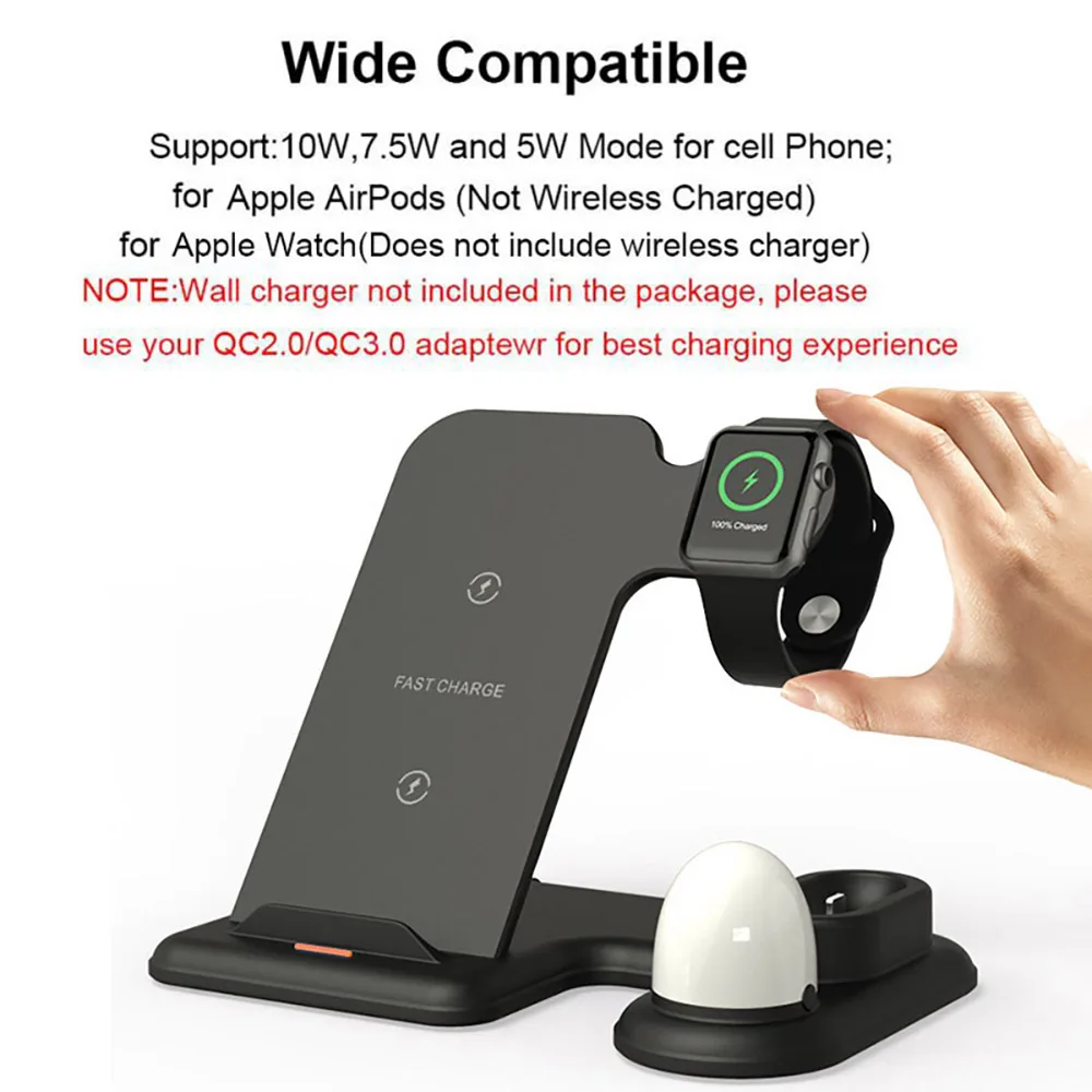 FDGAO 4 in 1 Wireless Fast Charging Stand 10W Qi Charger for iPhone 11 XS XR X 8 Apple Watch 5 4 3 2 1 Airpods Samsung S10 S9 S8