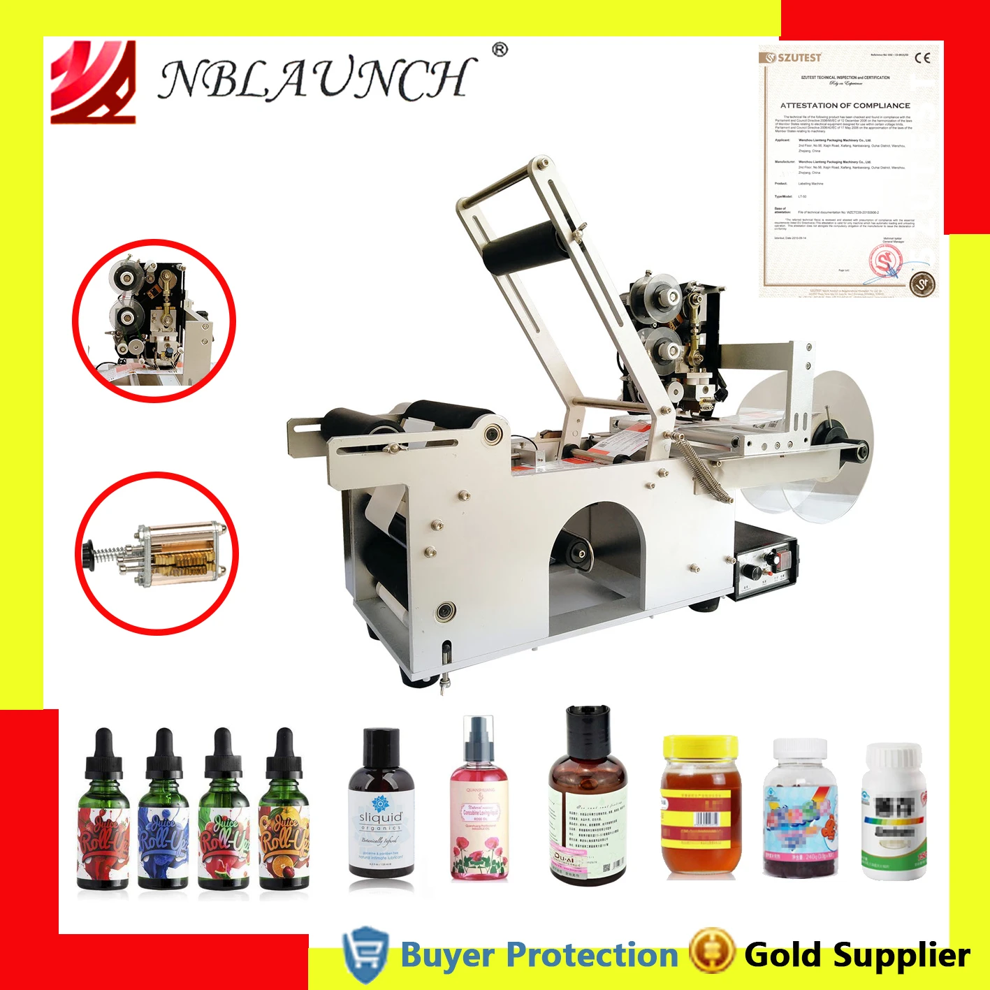 Round Bottle Labeling Machine Label Sticker Labelling Labeler Printer Date Coder Red Wine Bottle Eliquid Ejuice Juice Drinking