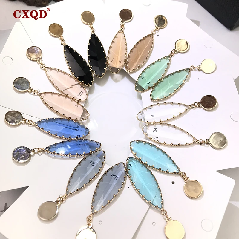 Висячие серьги CXQD с длинными листьями для женщин и девушек бижутерия прозрачные хрустальные эффектные