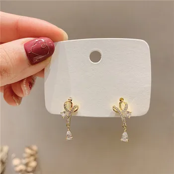 

2020 New fashion joker Bowknot Water Drop design contracted earrings Women sweet fine crystal shiny Drop earrings Jewelry