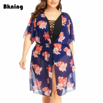 

Chiffon Dresses Flower Dress Women Sarong Bikini Cover Ups Short Sleeve Tunics 2020 Floral Print Coverups Casual Cardigan Wear