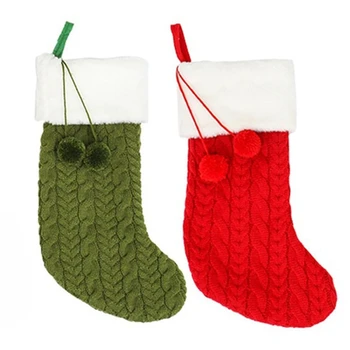 

2x Christmas Stocking Ornaments Knitted Wool Thick Socks Hotel Home Christmas Socks New Year Gifts for Kids Xmas Tree Ornament G