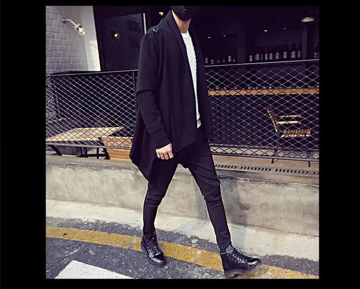 Spring Autumn Men Thin Long Trench Coat Gothic Cloak Nightclub Singer Stage Costume Mens Irregular Hip Hop Jackets Cardigan