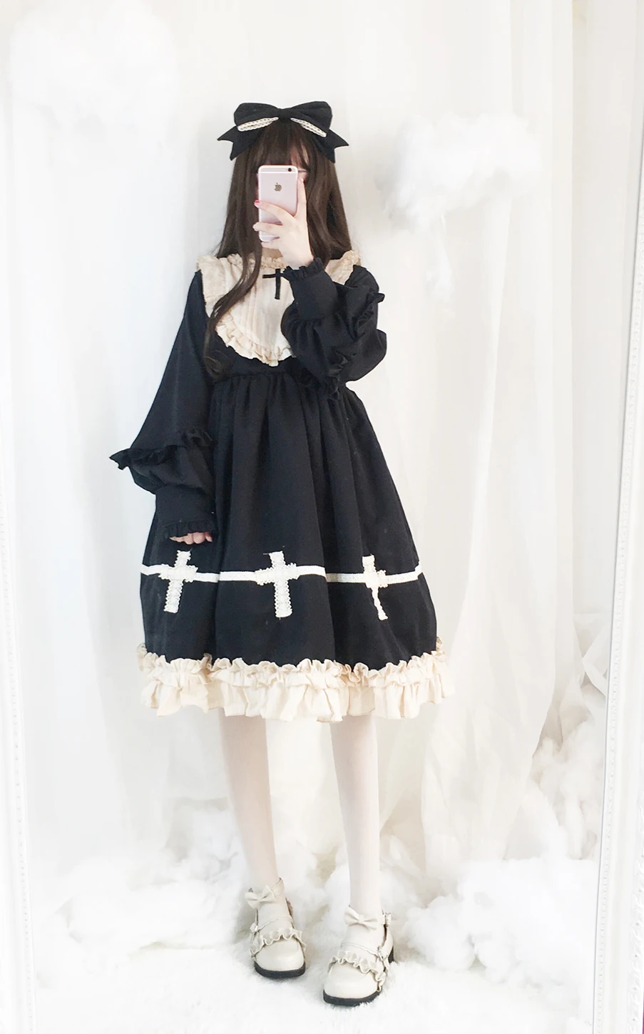Harajuku уличная мода крест Косплей сладкое женское платье мягкие японские игрушки в готическом стиле цельное платье Лолита милое платье для девочек-подростков