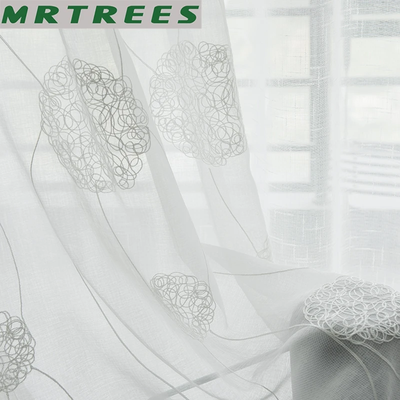 MRTREES белый вышитый Sheer гардины тюль для Гостиная Спальня Кухня вуаль шторы окна