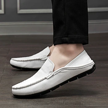 

Spring Fashion Mens Sneakers Luxury Brand Casual Shoes Men Slip-on Leather Shoes Men Big Size Men Loafer Shoes Lazy Shoe Mens