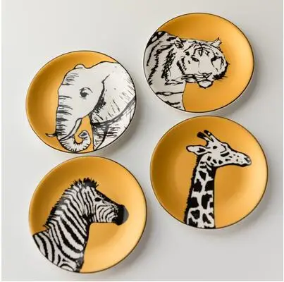 A set of 4 pieces Набор из 4 керамическая подставка для палочек животных Декор на стену пластина пятнистый слон дисковая пластина Керамика диск домашнего интерьера искусство в виде сердца - Цвет: A set of 4 pieces