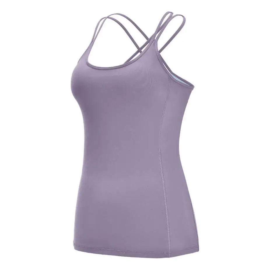 Purple S-2XL спортивный топ с чашкой Джерси рубашка бюстгальтер для фитнеса крышка тренировки футболки одежда женский топ для йоги спортивная беговая дорожка костюм майка - Цвет: Purple