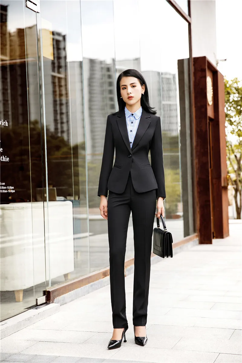 Осень зима элегантный серый формальный Профессиональный брючный костюм с курткой и брюками для женщин бизнес блейзеры брюки костюмы OL стили