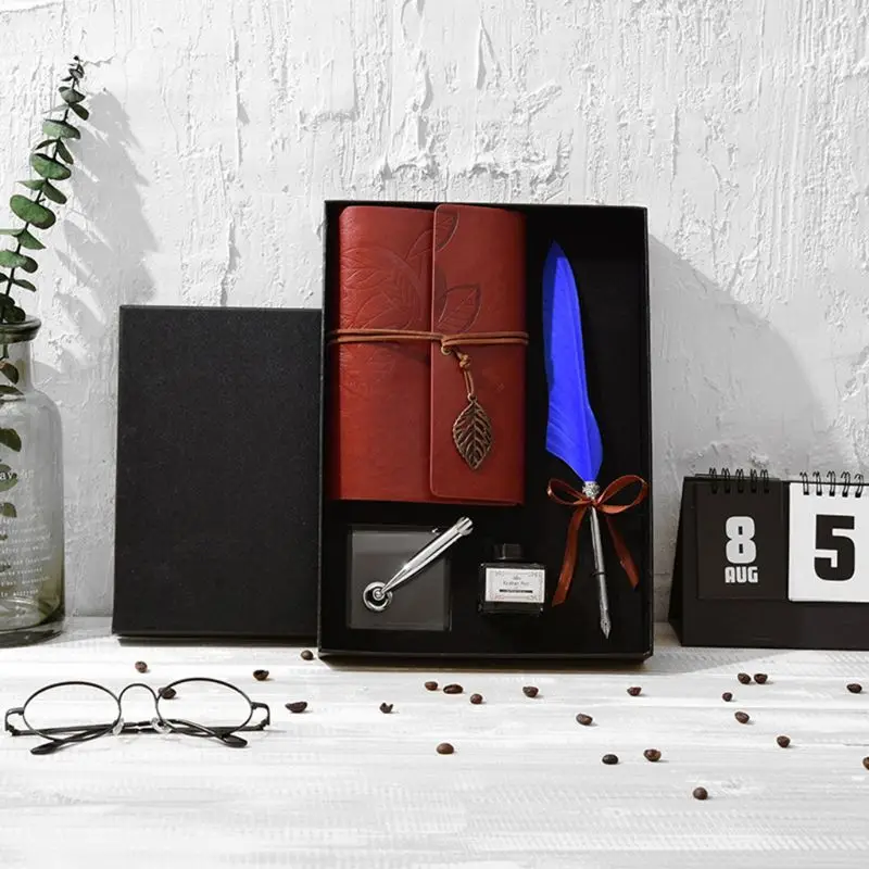 

Antique Quill Feather Dip Pen Writing Ink Set Stationery Gift Box Fountain Pen