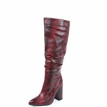 

Sexy Knee High Boots Multicolor Faux Snake Long Boots Woman Pointed Toe Serpentine Color Boots Winter New Plus Size 43