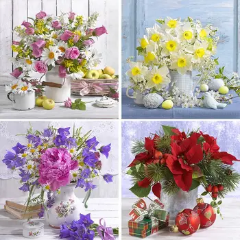 

Drop Ship 4 Pack Beautiful Flower 5D DIY Diamond Painting Full Drill Rhinestone Embroidery