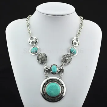 

scarfredgreen-----Green Stone Natural Stone Necklace Pendant Jewlery Women ,Vintage Look,Tibet Alloy, free shipping, wholesaler