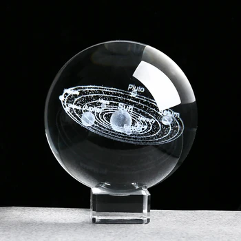 

3D laser engraving solar system crystal ball ornaments transparent crystal decorat Home Decoration Accessories Decoracion Hogar