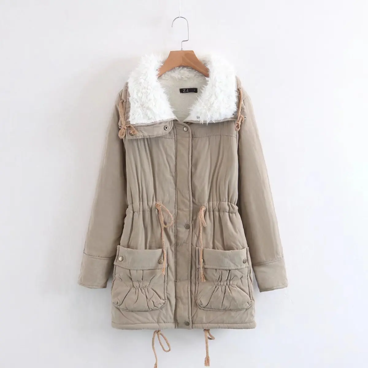 

2018 Winter New Style Slim Fit Slimming Waist Hugging Large Size Mid-length Lambs Wool WOMEN'S Winter Coat Cotton Coat Women's