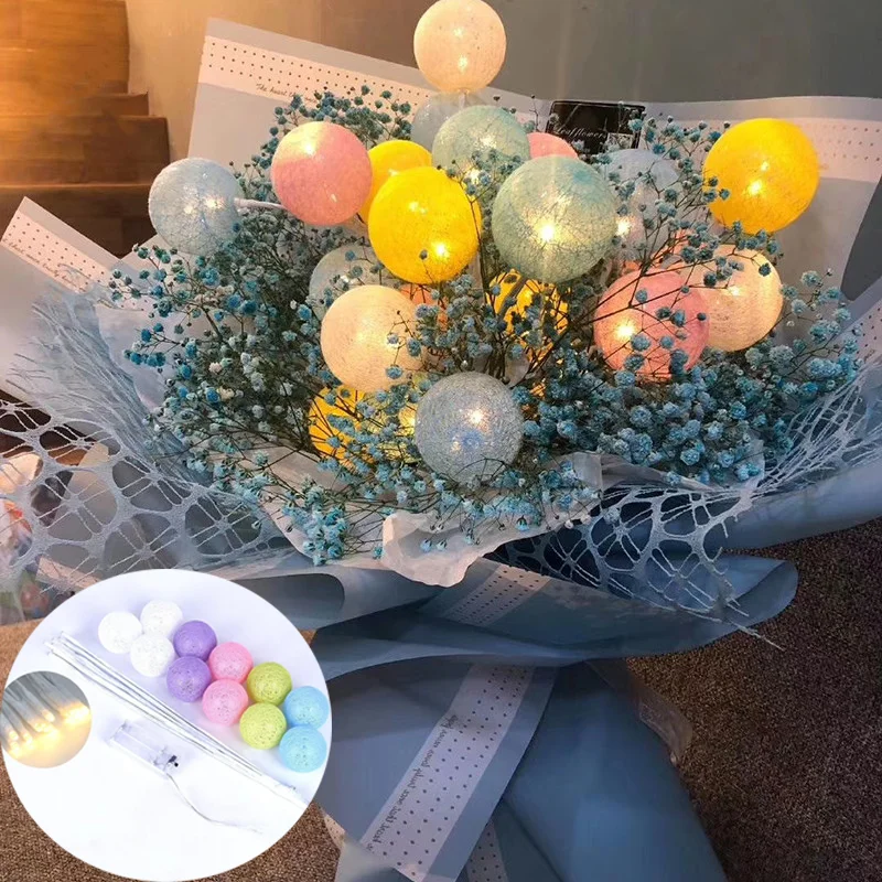 

LED Cotton Balls Bouquet String Lights Garland Beads LED Fairy Light Outdoor Christmas Easter Decoration Wedding Dating Gift