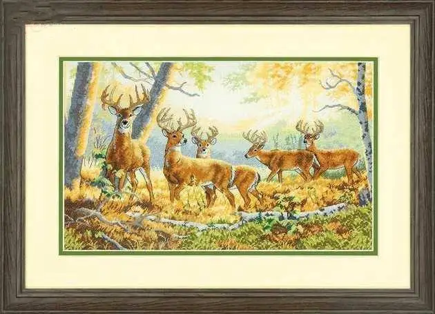 

COTTON Top Quality Lovely Counted Cross Stitch Kit Summer's End Five Deer Forest Morning Sunrise dim 70-35320 35320