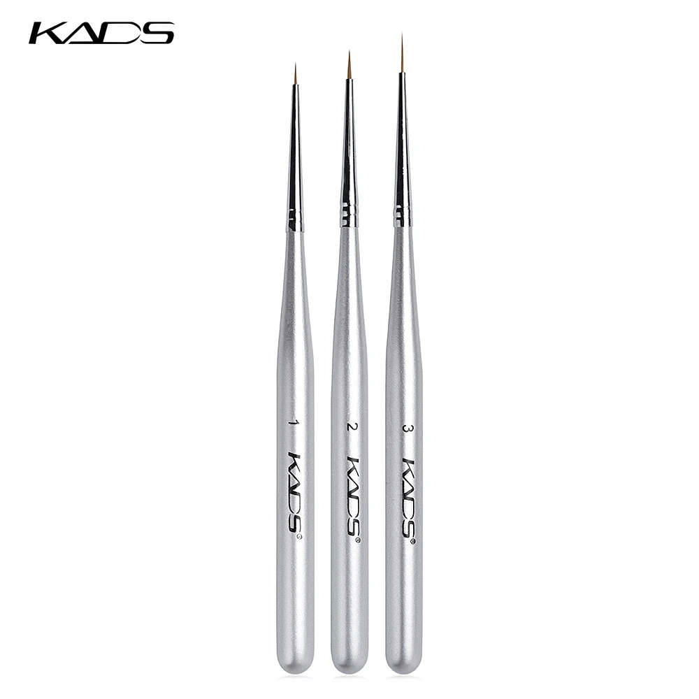 KADS 3pcs/set Professional Nail Liner Brush Silver Drawing Painting Acrylic Nail Art Brush Set for Nal Brushes 3