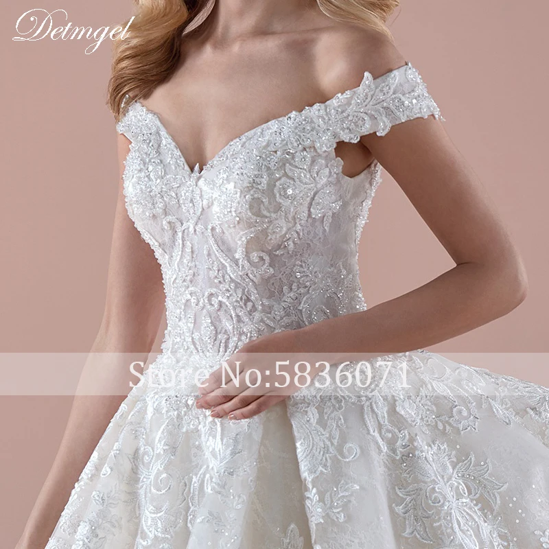 Detmgel Gorgeous Appliques Court Train Ball Gown Wedding Dresses 2023 New Luxury Beaded Sweetheart Neck Princess Wedding Gown