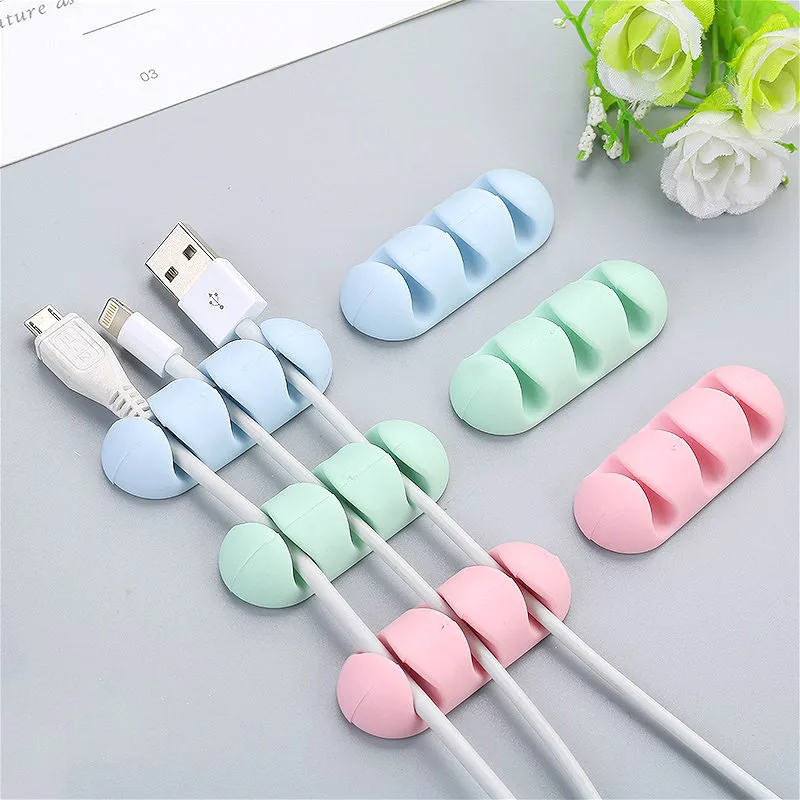 2 uds Cable organizador personalizado Cable USB de silicona soporte escritorio ordenado gestión Clips titular del Cable para el ratón Cable de auriculares organizador