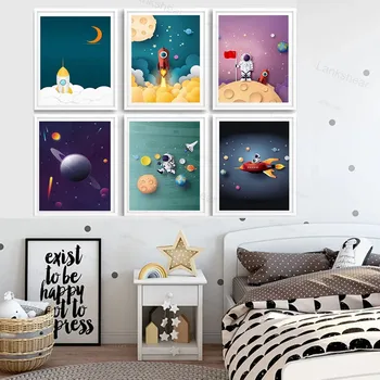 

Airplane Vehicle Car Nursery Canvas Poster Print Wall Art Canvas Spaceship Picture Painting Astronaut Rocket Boy Bedroom Decor