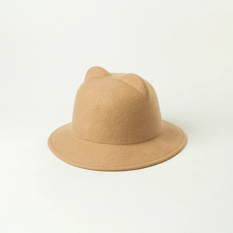 01910-HH9005 wool winter solid bear ear cute kids 54cm head size children sun cap leisure hat - Цвет: Хаки