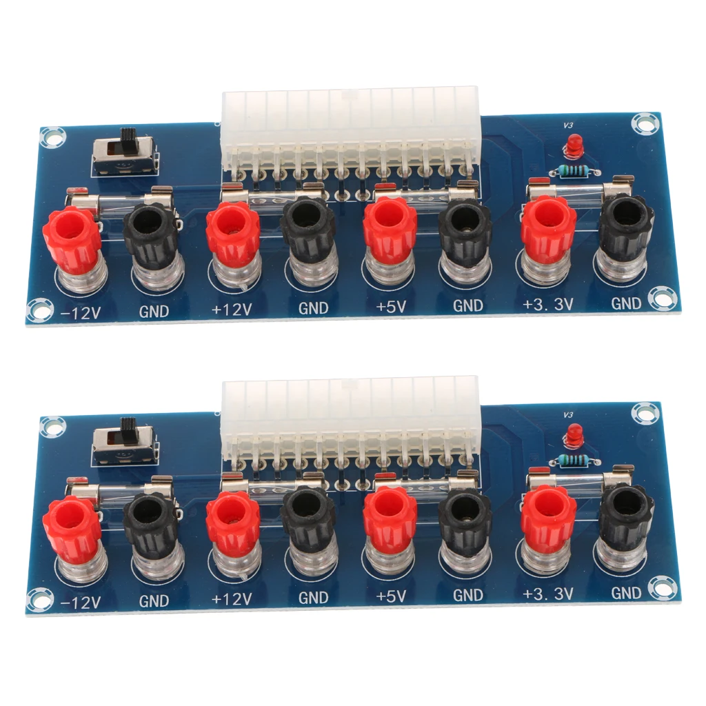 2x ATX Benchtop Power Board, 24 Pin Computer ATX Power Supply Breakout Adapter Module 12V 5V 3.3V -12V