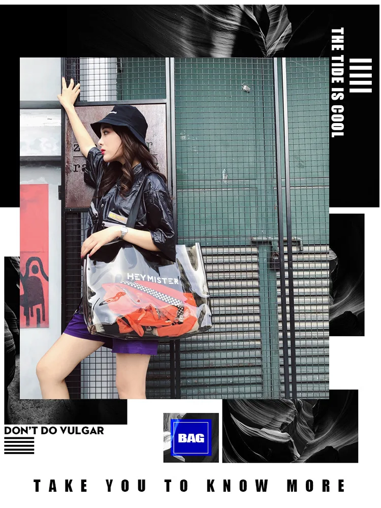2021 Transparent PVC Handbag beach Shoulder bag Women New Trend Tote Hot Sale Jelly Color Plastic Clear Bag Large capacity