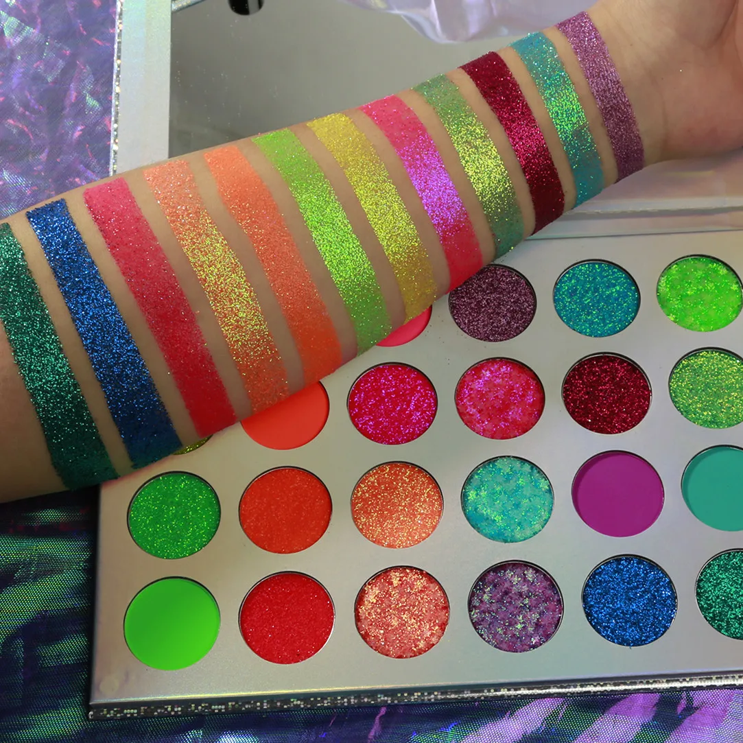 Wholesale No Logo Neon Pigment Eyeshadow Palette 24 Color UV Blacklight Eye shadow Colorful Makeup Glitter Custom Private label Wholesale No Logo Neon Pigment Eyeshadow Palette 24 Color UV Blacklight Eye shadow Colorful Makeup Glitter Custom Private label