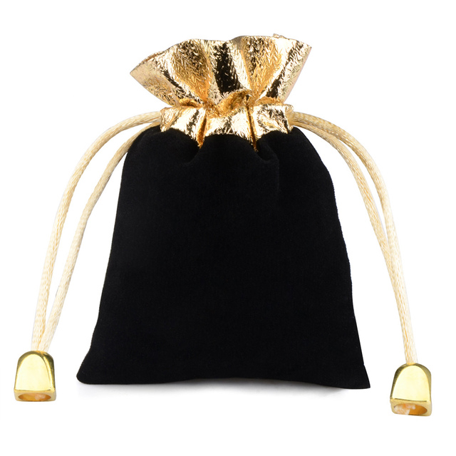 7x9cm Vintage Velvet Package Bags Gold Trim Drawstring Black Wine Red Blue Gift Bags Wedding Jewelry Packaging Pouches
