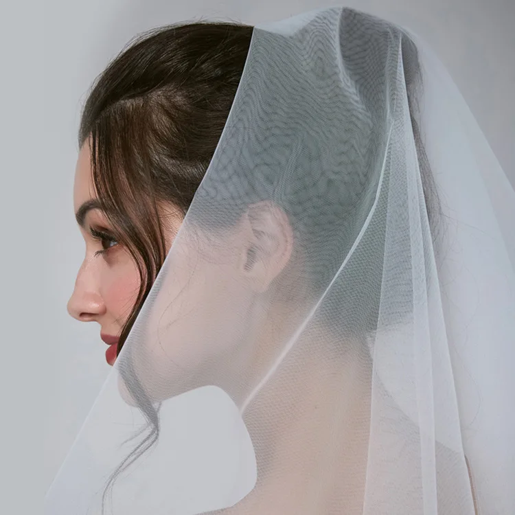 Wholesale 2 Layer Ribbon Edge Voile Mariage Comb White Ivory Wedding Short Veil Welon Bridal Accessories