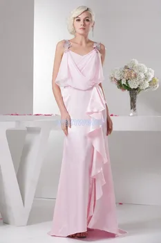 

new fashion 2016 elegant formal dress design bridal gown brides maid v-neck bading chiffon pink evening mother of bride dresses