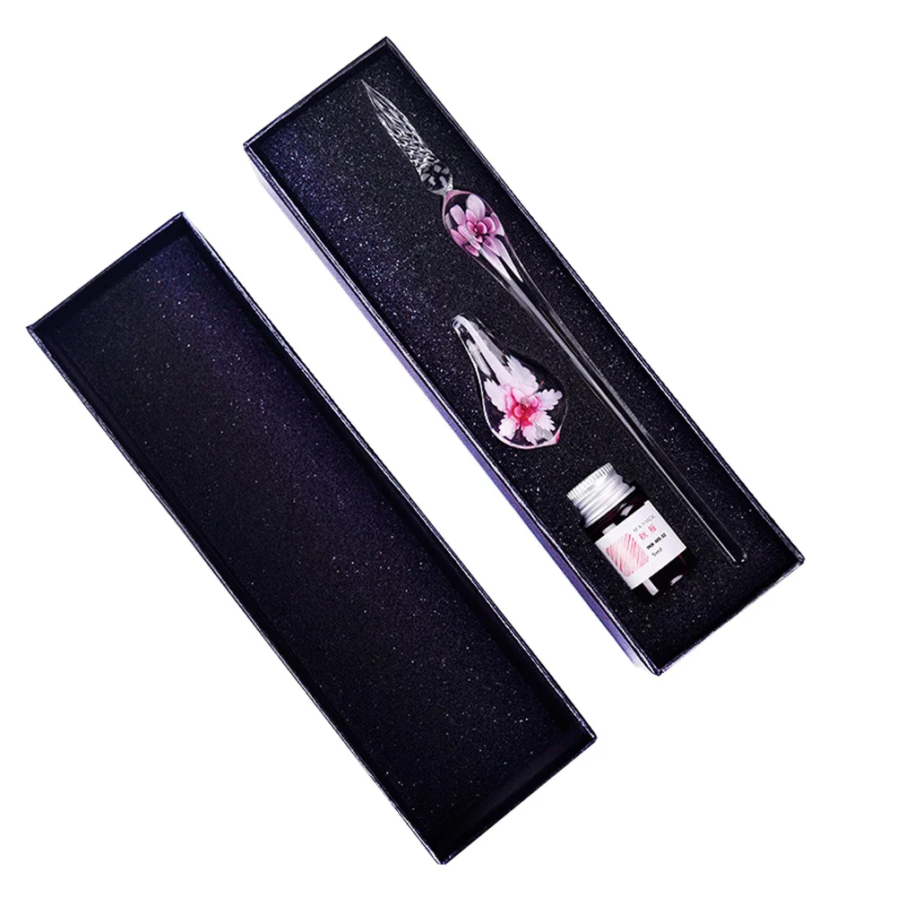 

Handmade Gift Writing Practical Dip Pen With Box Easy Clean Spiral Design Student Ink Crystal Glass Colorful Art Decoration