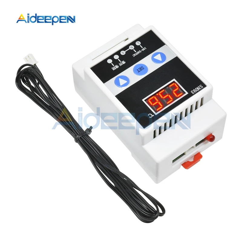 AC 90 V-250 V DIN направляющая терморегулятор светодиодный цифровой регулятор температуры с датчиком температуры нагрев/охлаждение