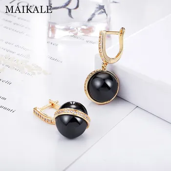 

MAIKALE Simple Classic Ball Drop Earrings Black White Ceramic High Quality Copper Plated Gold Round Earrings For Women