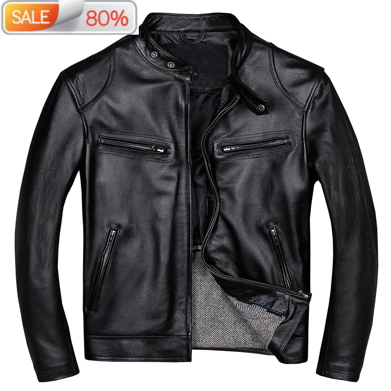 

Genuine Jacket Short Cow Leather Coats Men Motorcycle Jackets Casual Cowhide Chaqueta Cuero Hombre A102 B21455