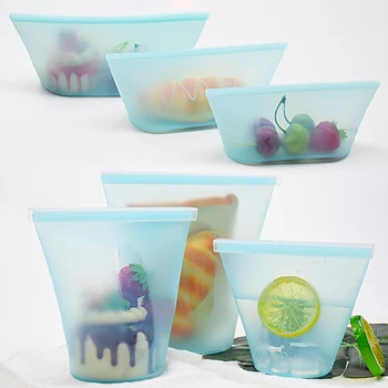 

8Pcs Silicone Food Storage Bags Containers Reusable Freezer Bag Stand Up Seal ZIplock Bags Fresh Bowl Cup Bag Kitchen Organizer