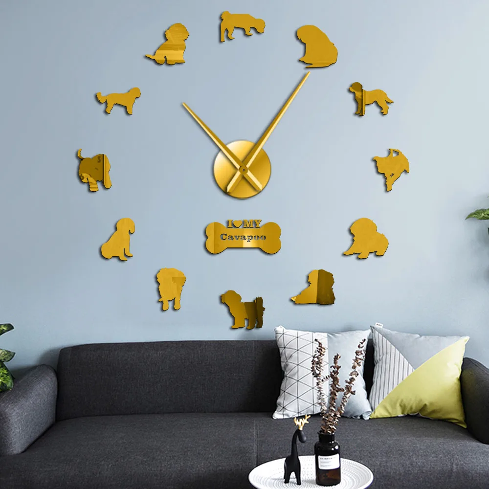 Cava-Doodle кавапу собака порода настенные часы Pet Shop Декор на стену зеркало эффект собака Силуэт Postures настенные часы кавапу собака подарок